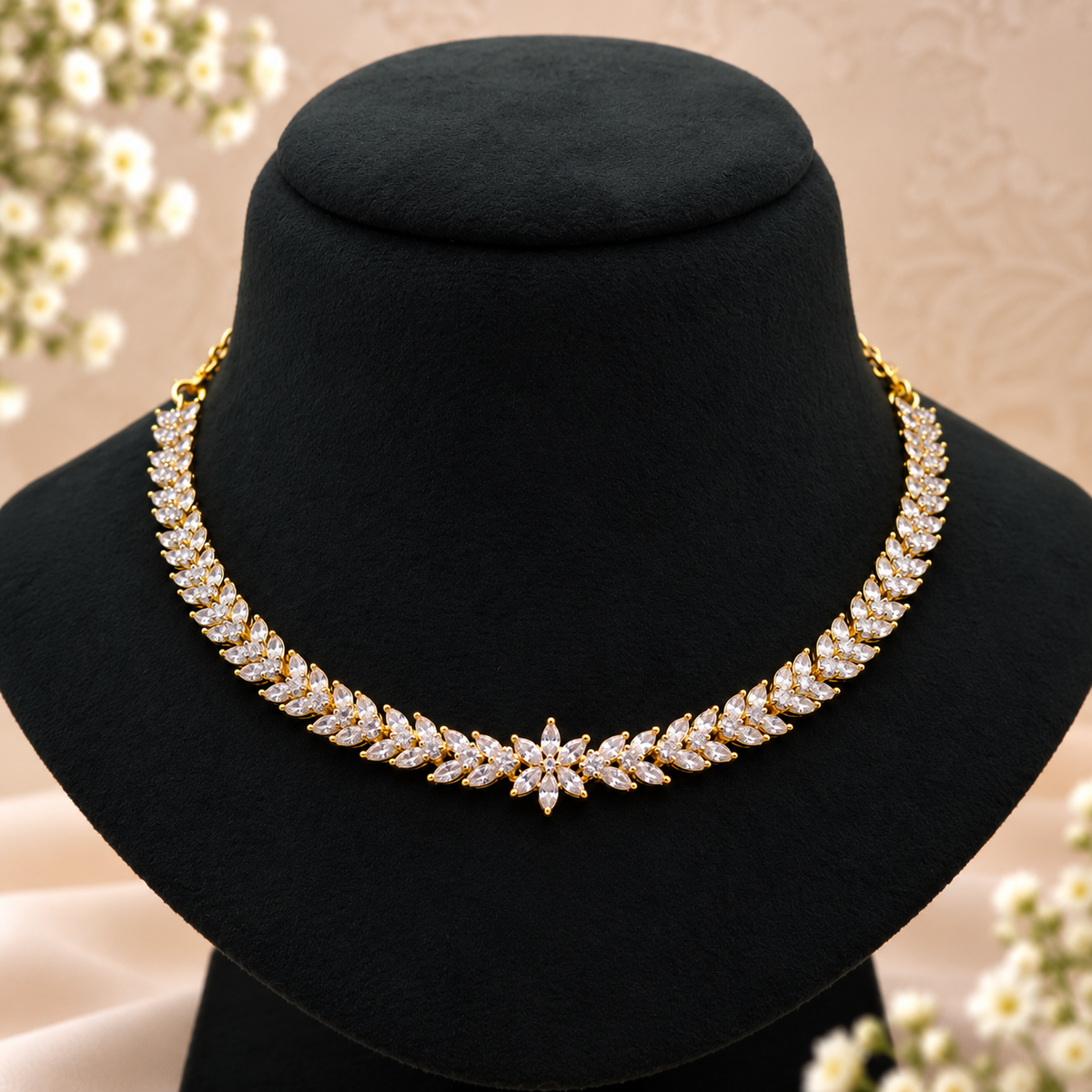 Crystal Leaf Bloom Necklace Set