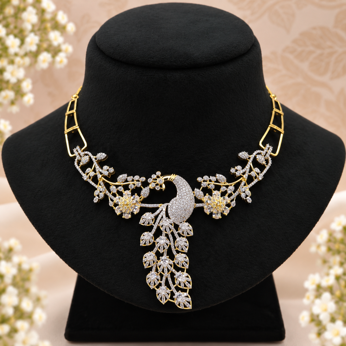 Peacock Floral CZ Necklace Set