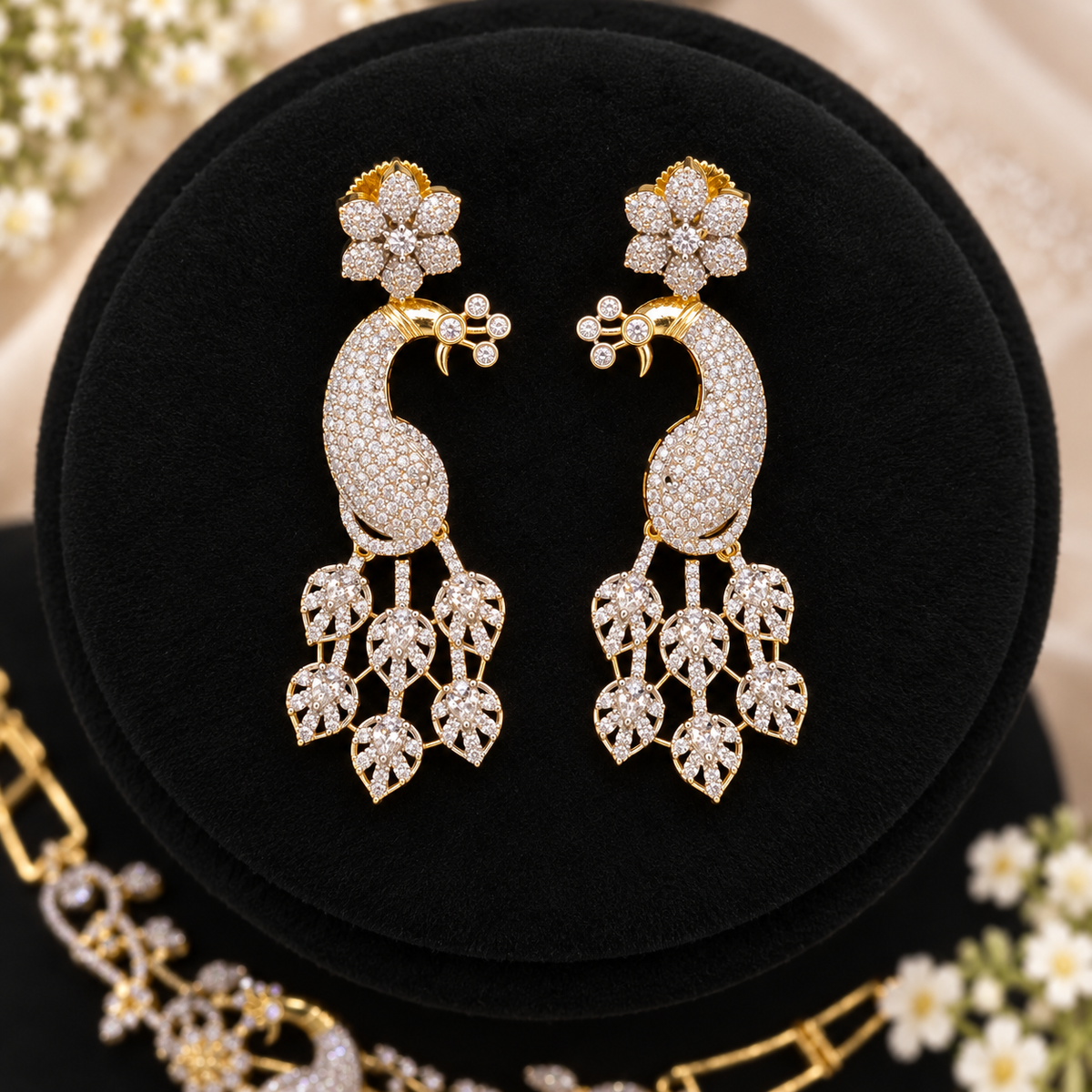 Peacock Floral CZ Necklace Set