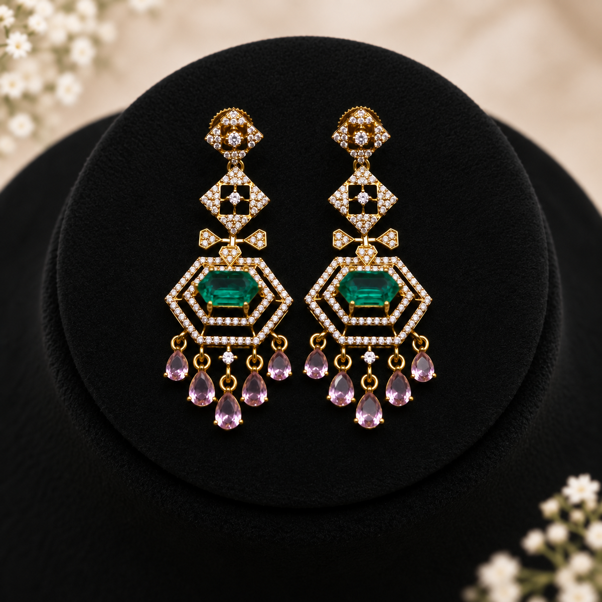 Emerald Geometric Necklace Set