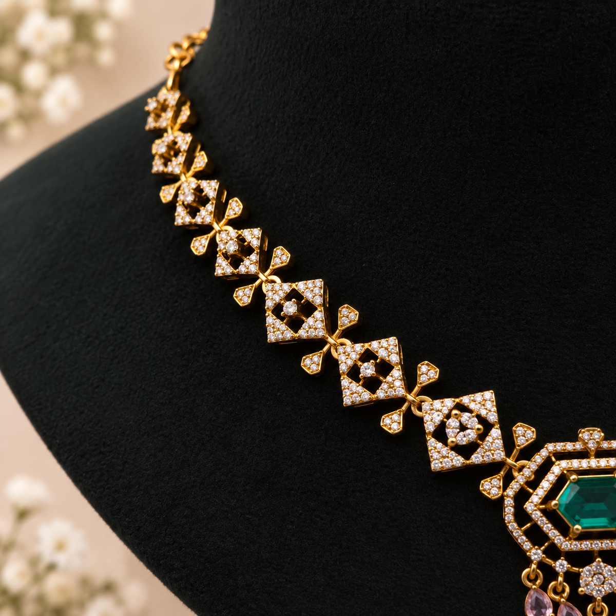 Emerald Geometric Necklace Set