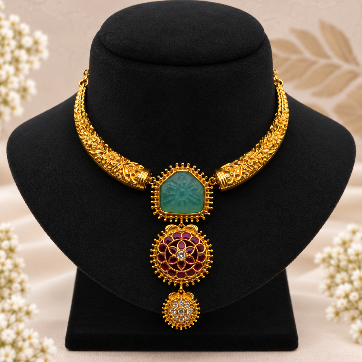 Mint Green Floral Necklace Set