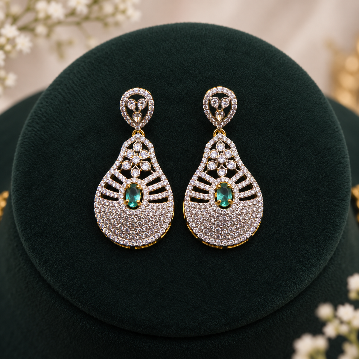 Emerald CZ Statement Necklace Set