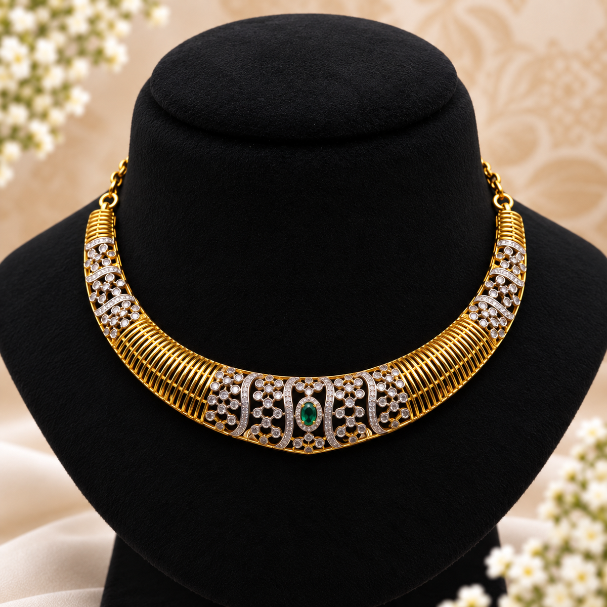 Emerald CZ Statement Necklace Set