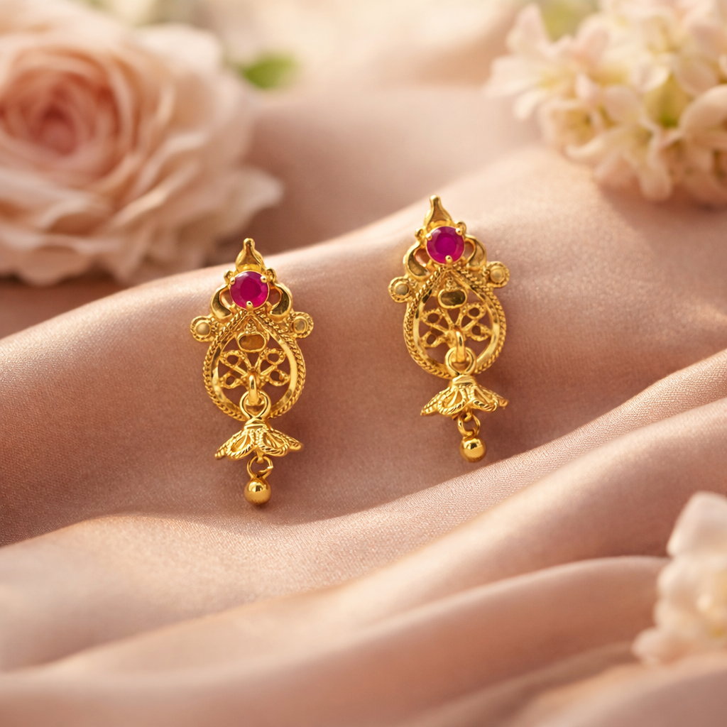 Baby Nakshi Filigree Drop Stud Earrings – Ruby