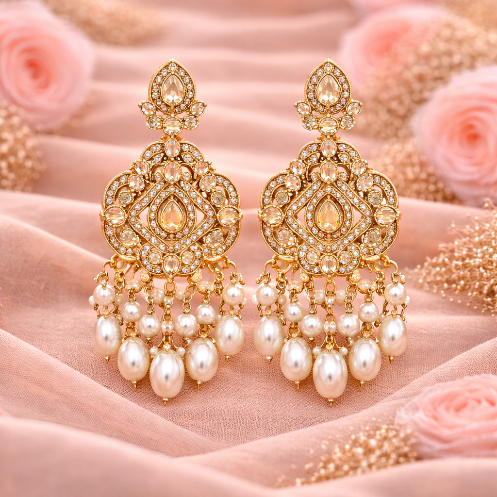 Kundan Pearl Bridal Earrings