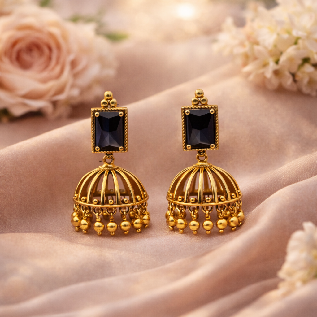 Antique Gold Amethyst Cage Jhumka