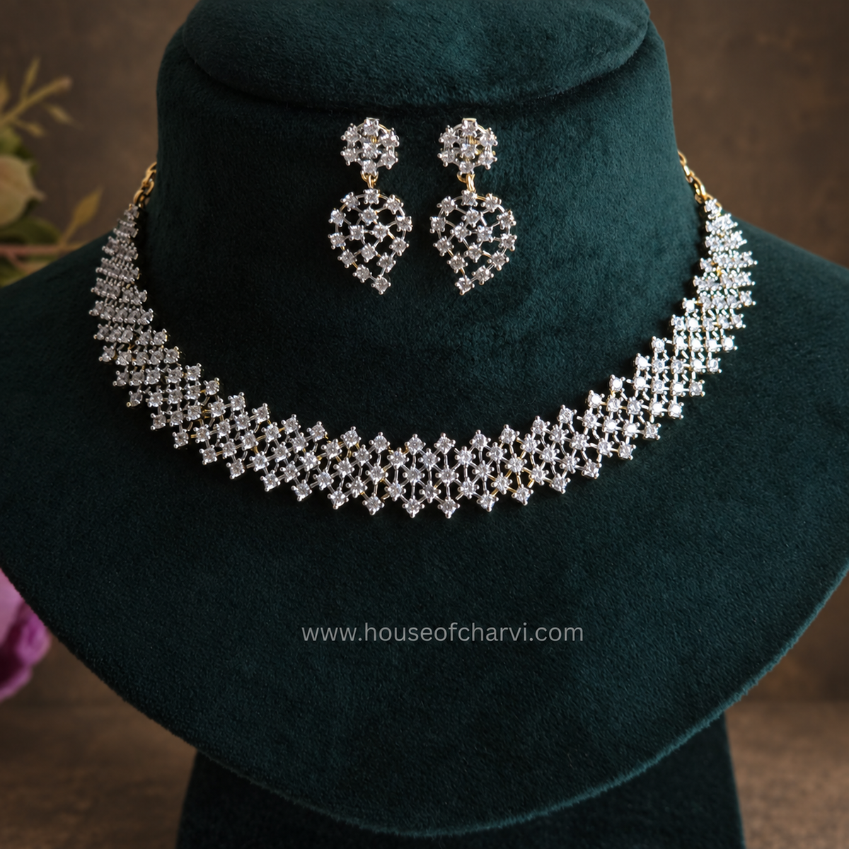 Crystal Lattice CZ Necklace Set