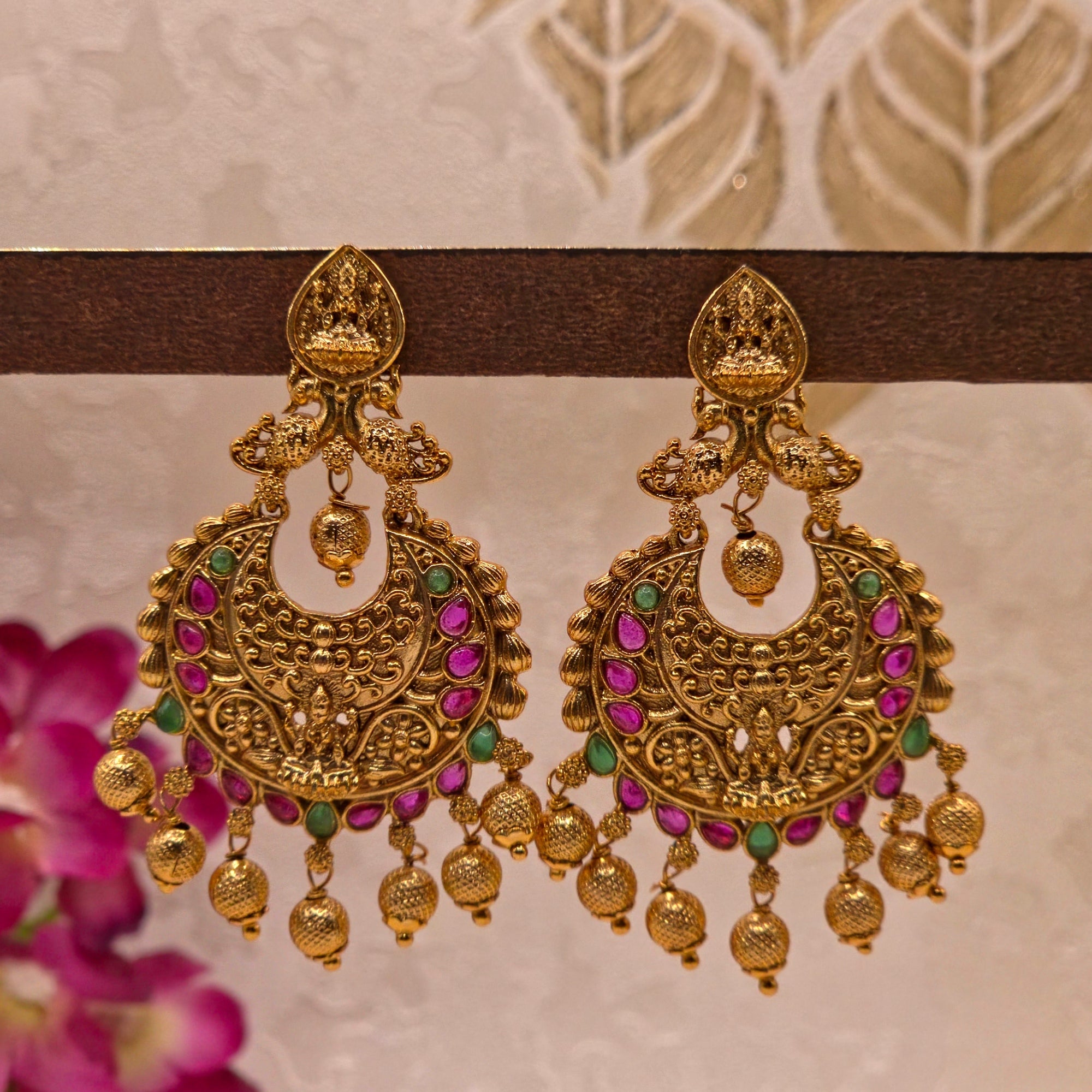 Temple Ruby Emerald Chandbali