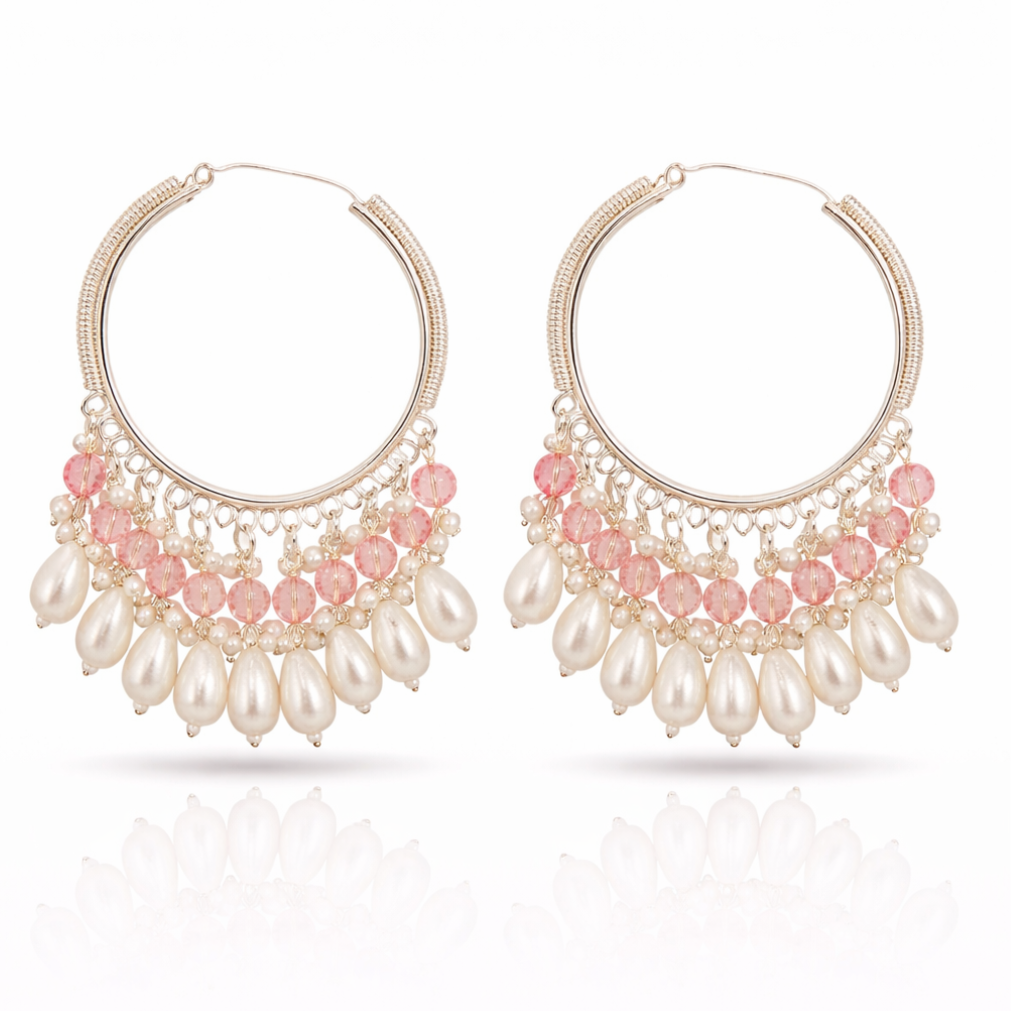 Pearl Pink Crystal Hoop Earrings