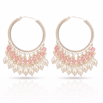 Pearl Pink Crystal Hoop Earrings