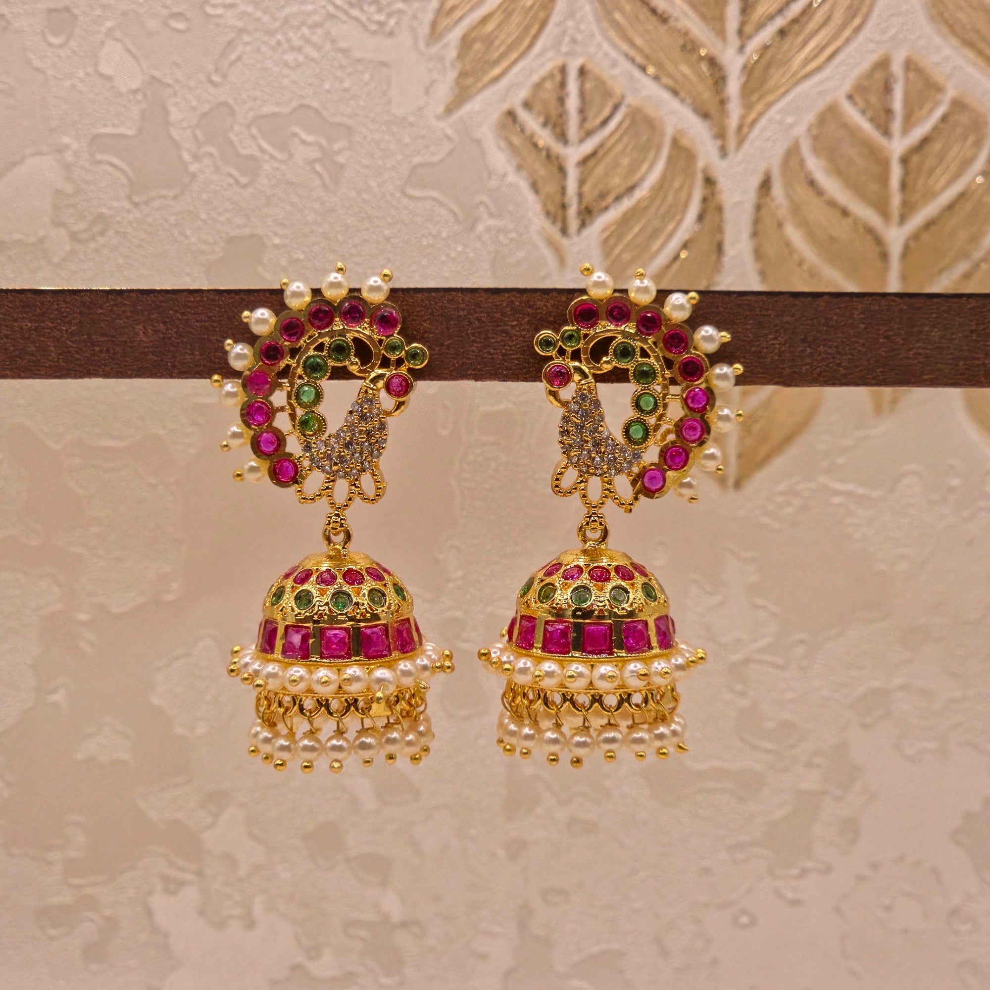 Peacock Pearl Ruby Emerald Jhumka
