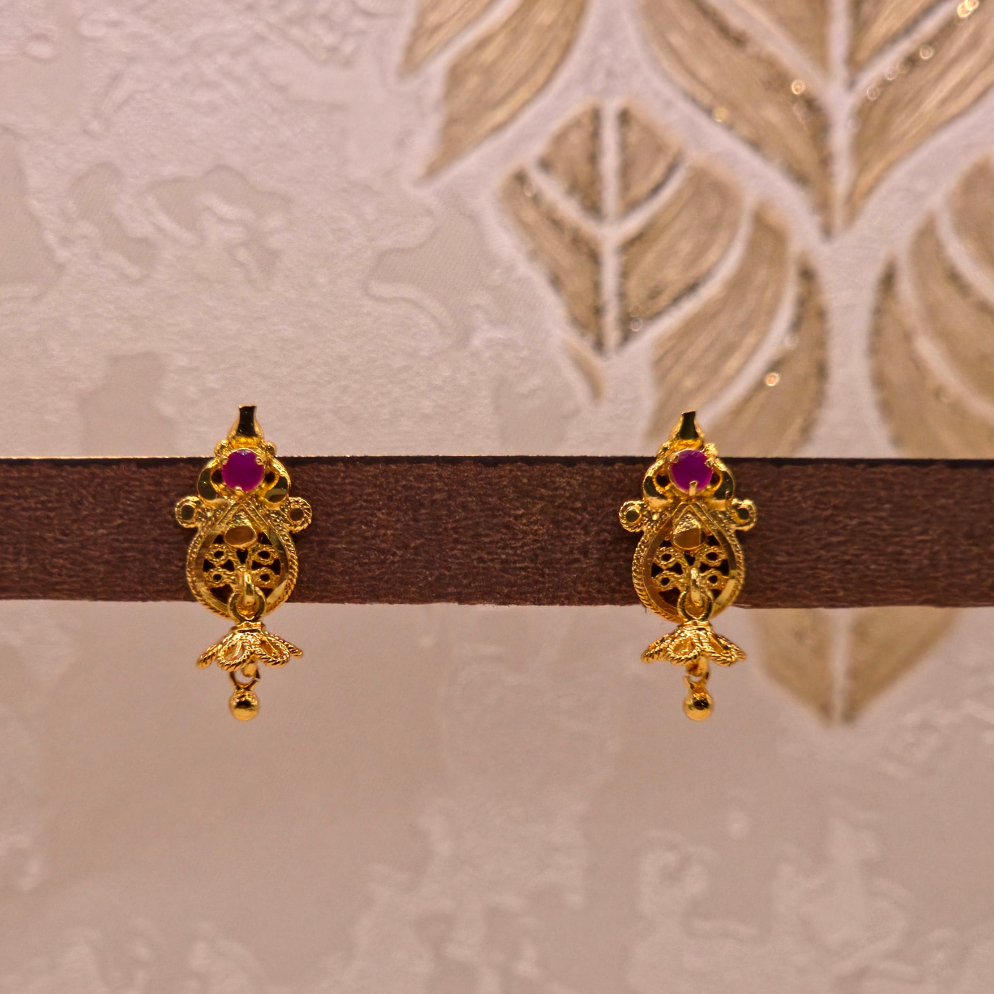 Baby Nakshi Filigree Drop Stud Earrings – Ruby