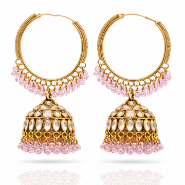 Kundan Hoop Pink Pearl Jhumka