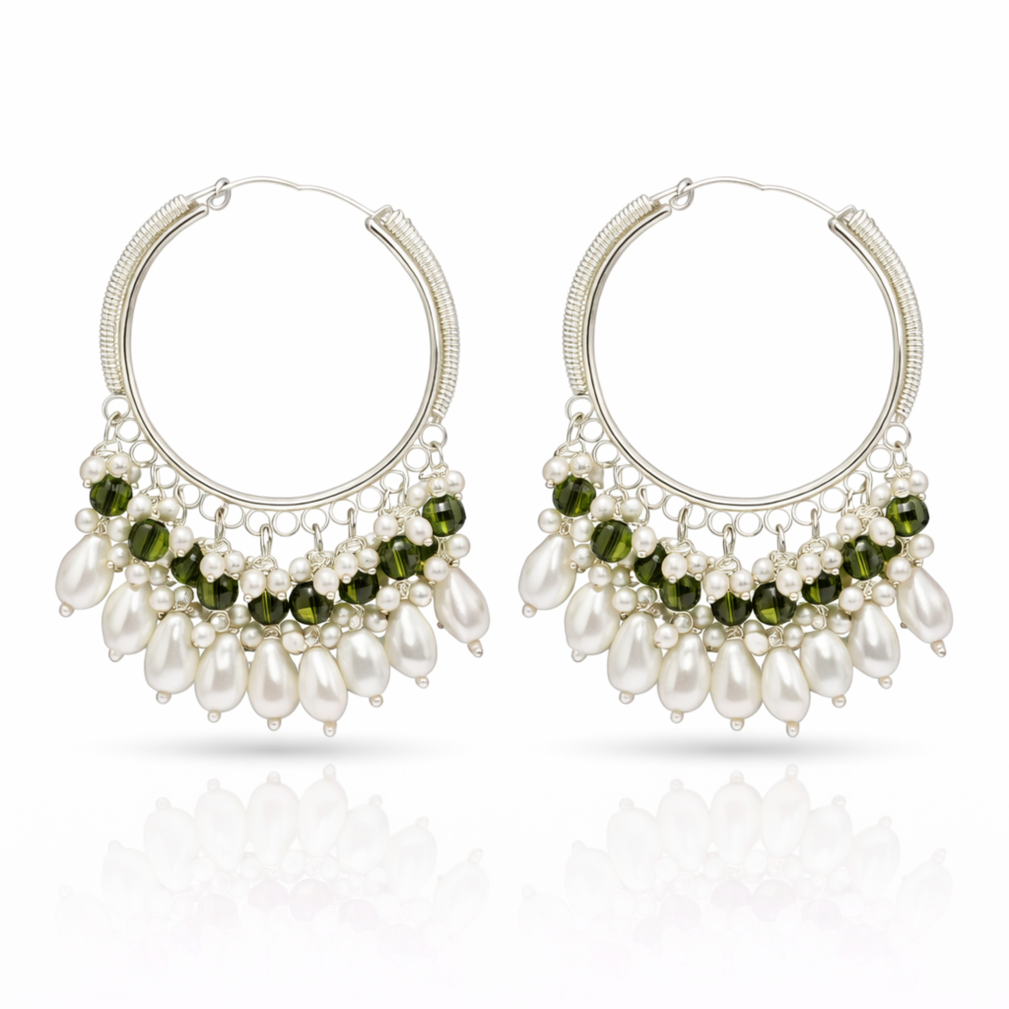 Pearl Olive Crystal Hoop Earrings
