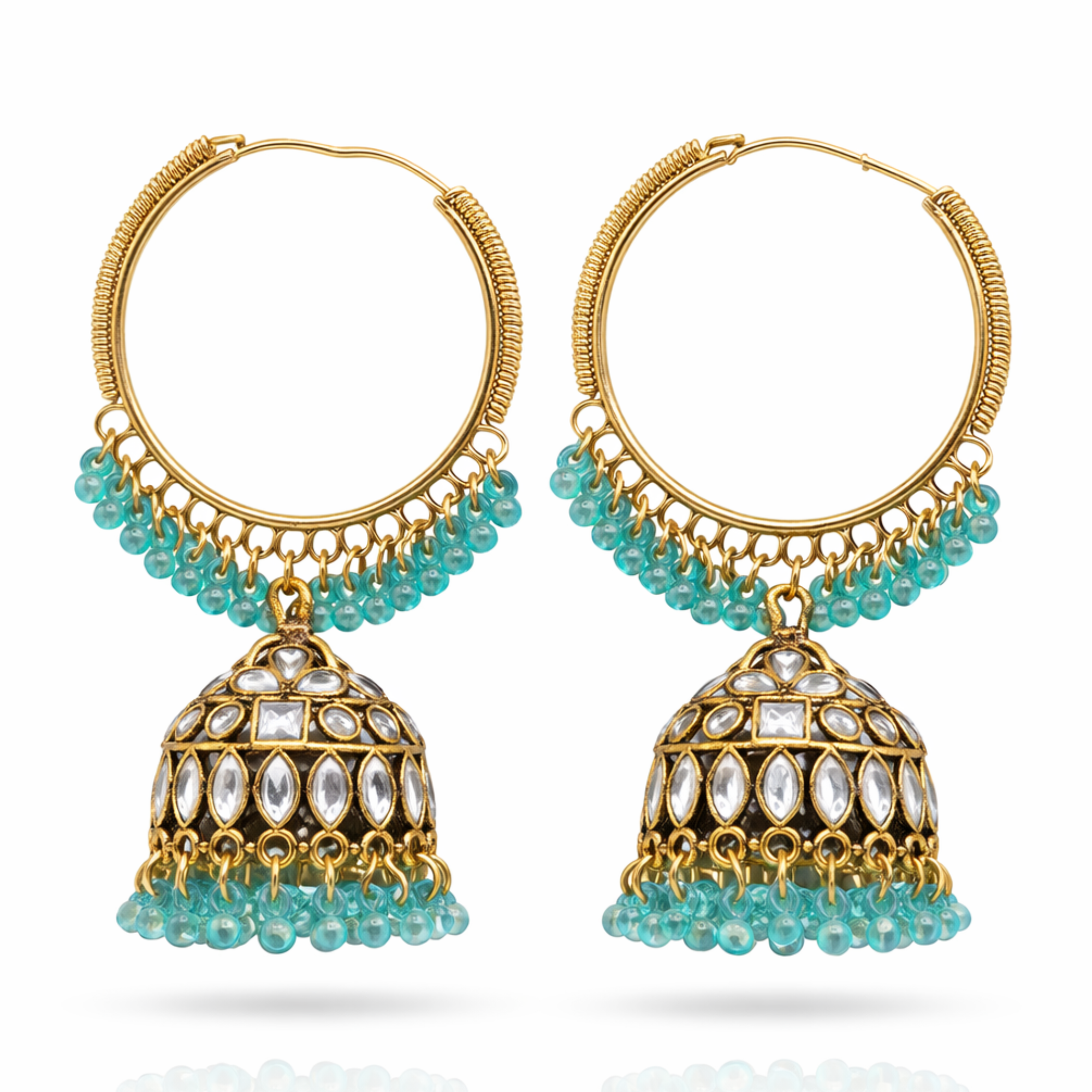 Kundan Hoop Turquoise Bead Jhumka