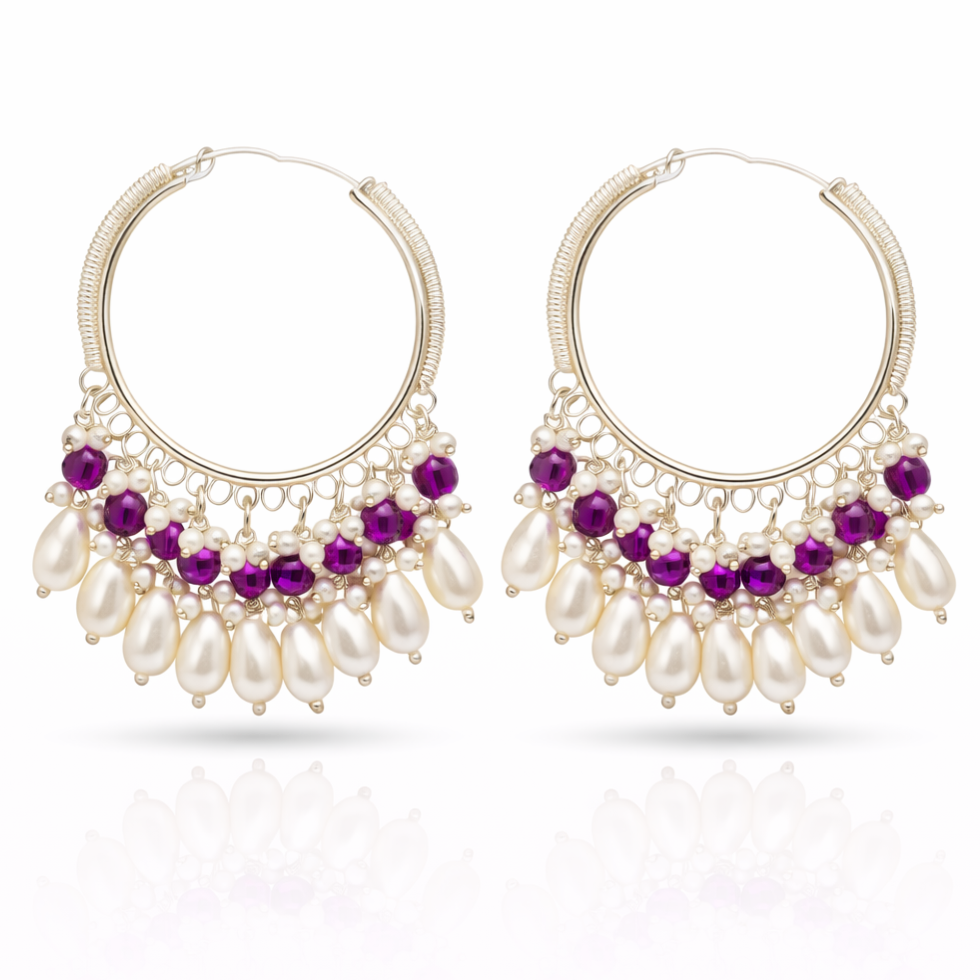 Pearl Amethyst Crystal Hoop Earrings