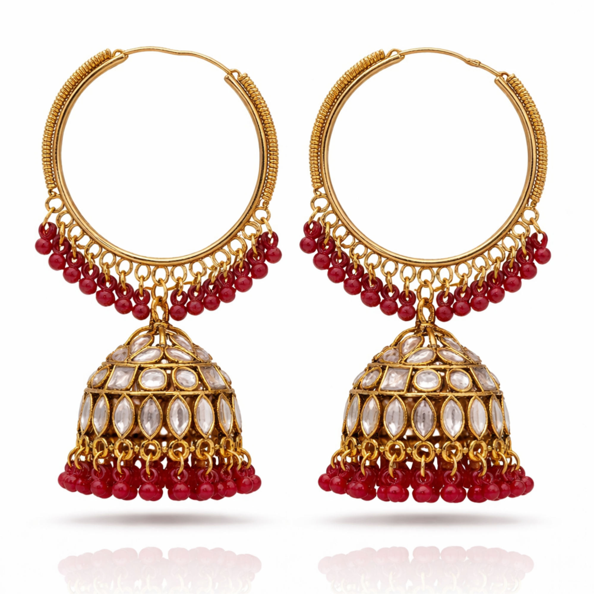 Kundan Hoop Maroon Bead Jhumka