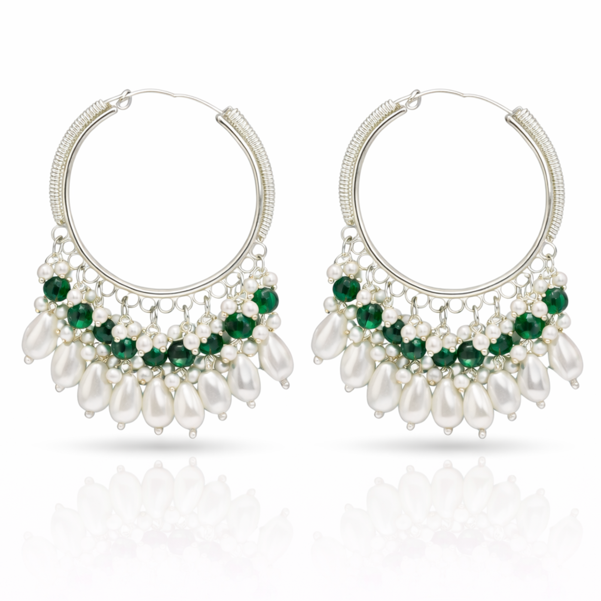 Pearl Emerald Crystal Hoop Earrings