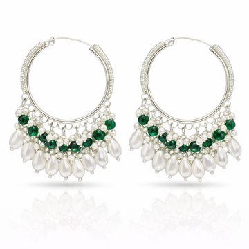 Pearl Emerald Crystal Hoop Earrings