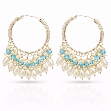 Gold Hoop Blue Bead Pearl Jhumka