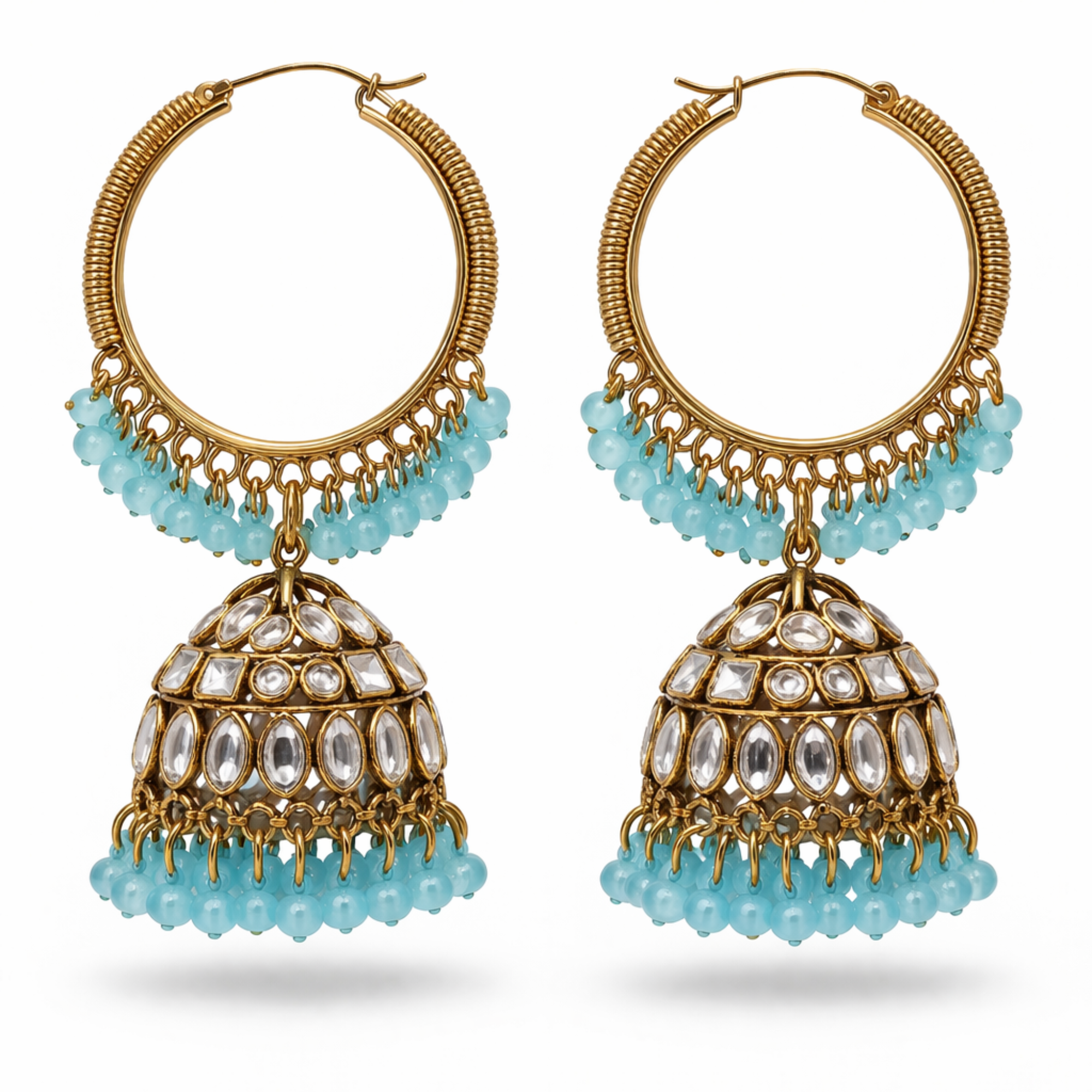 Kundan Hoop Sky Blue Bead Jhumka