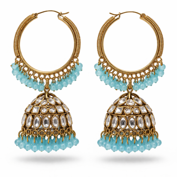 Kundan Hoop Sky Blue Bead Jhumka