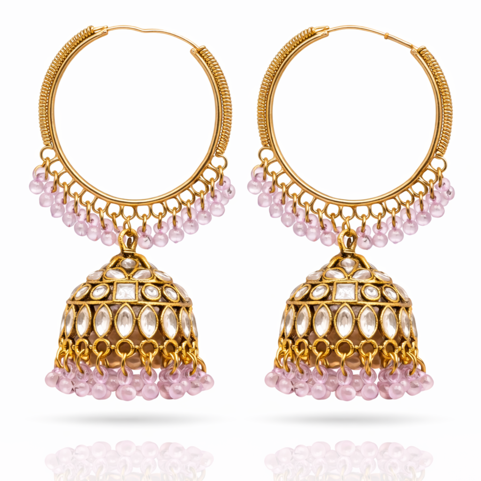 Kundan Hoop Pink Bead Jhumka