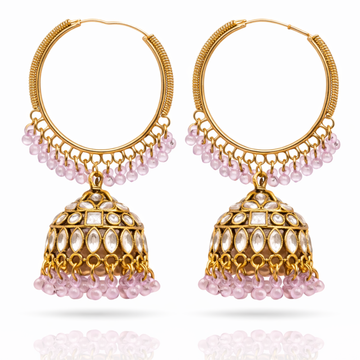 Kundan Hoop Pink Bead Jhumka