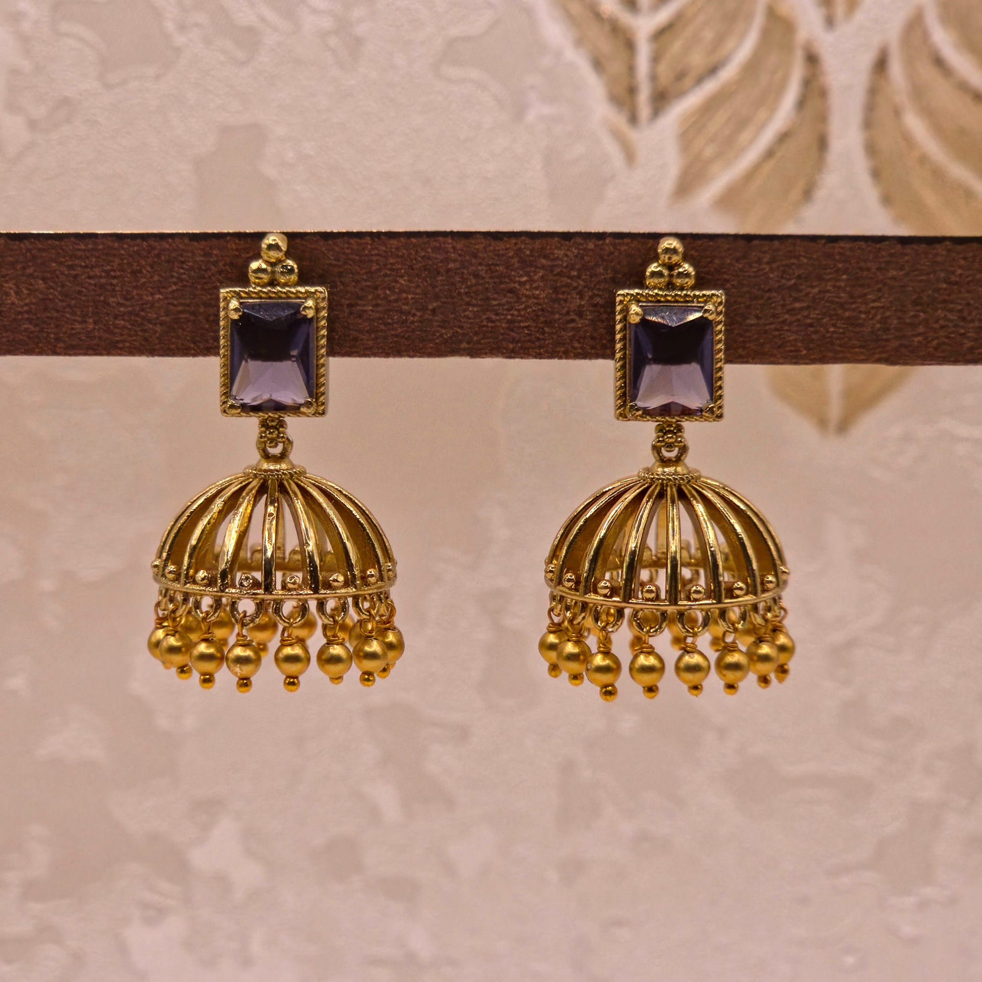 Antique Gold Amethyst Cage Jhumka