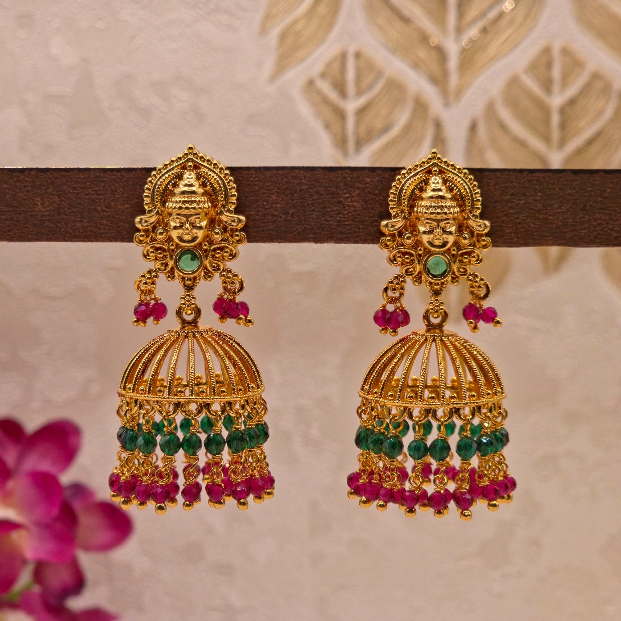 Nakshi Cage Ruby Emerald Jhumka