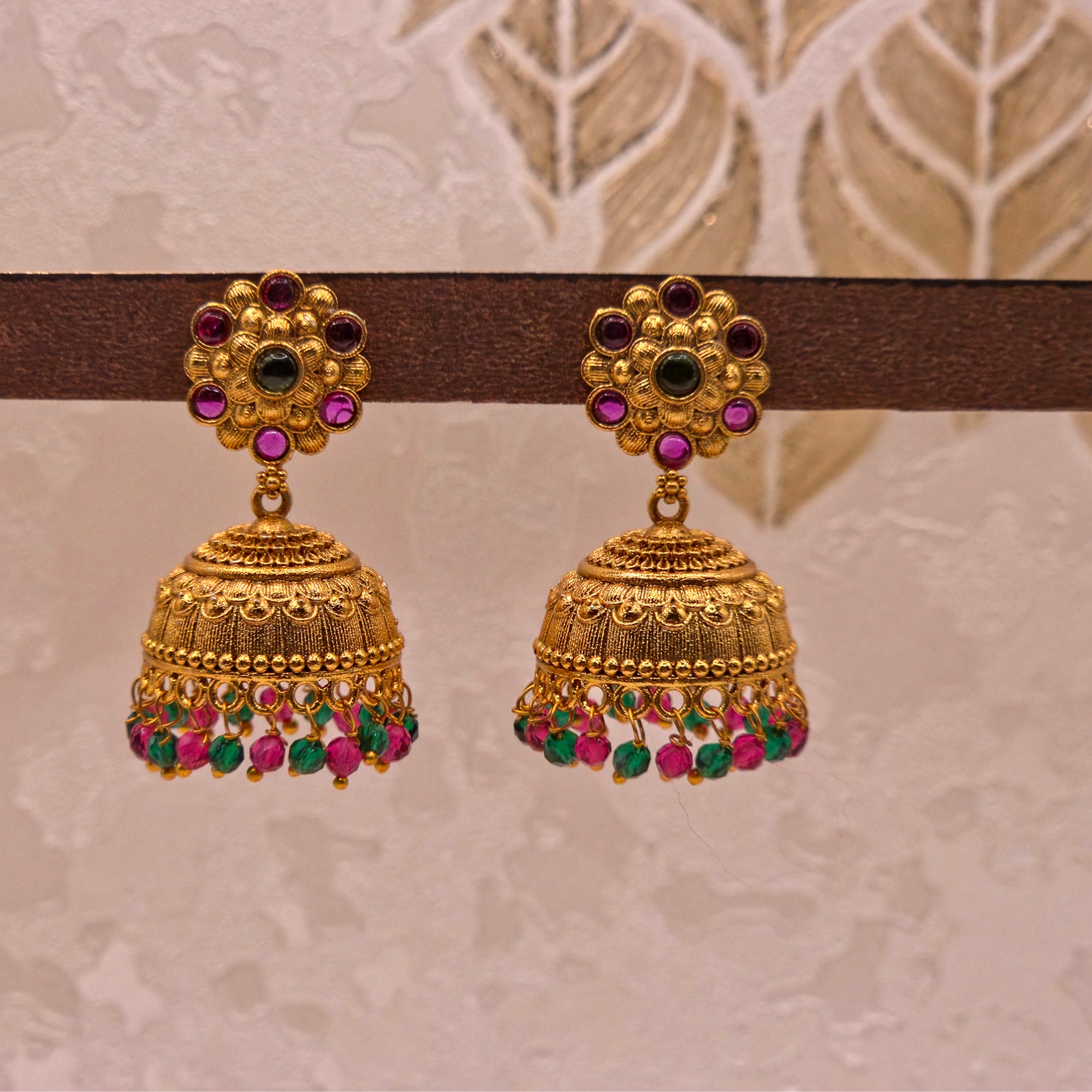 Kemp Floral Ruby Emerald Jhumka