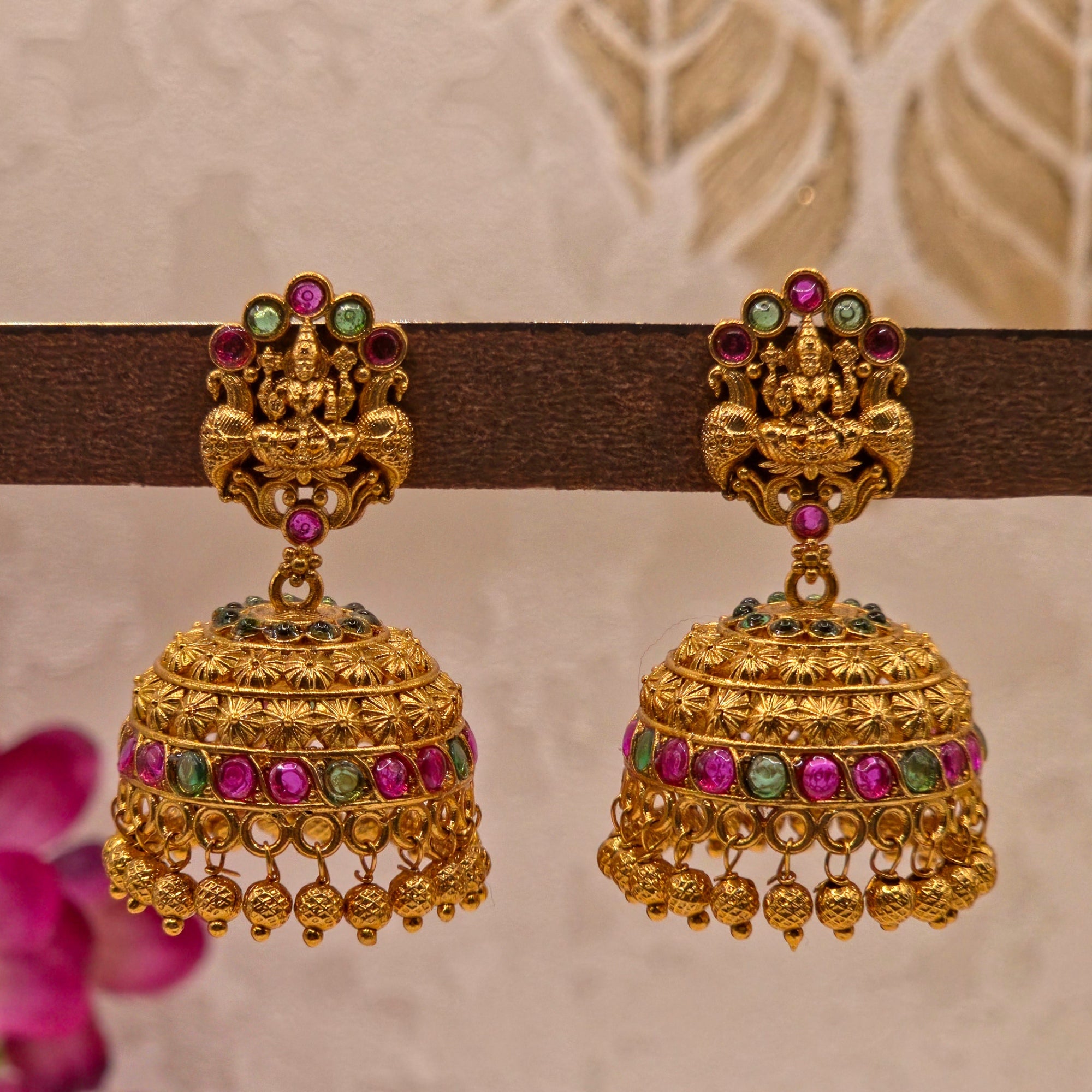 Lakshmi Temple Ruby Emerald Jhumka