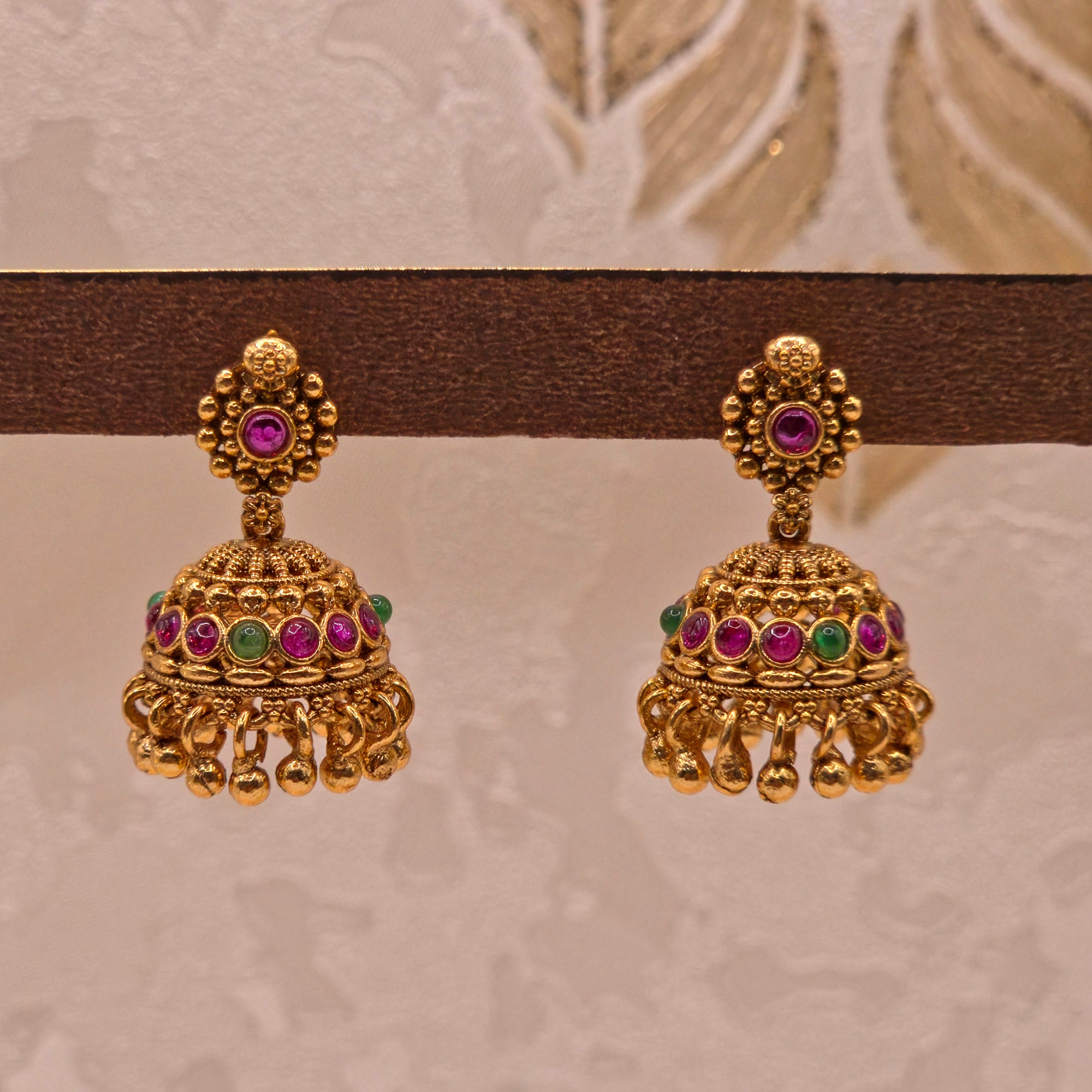 Nakshi Kemp Ruby Emerald Jhumka