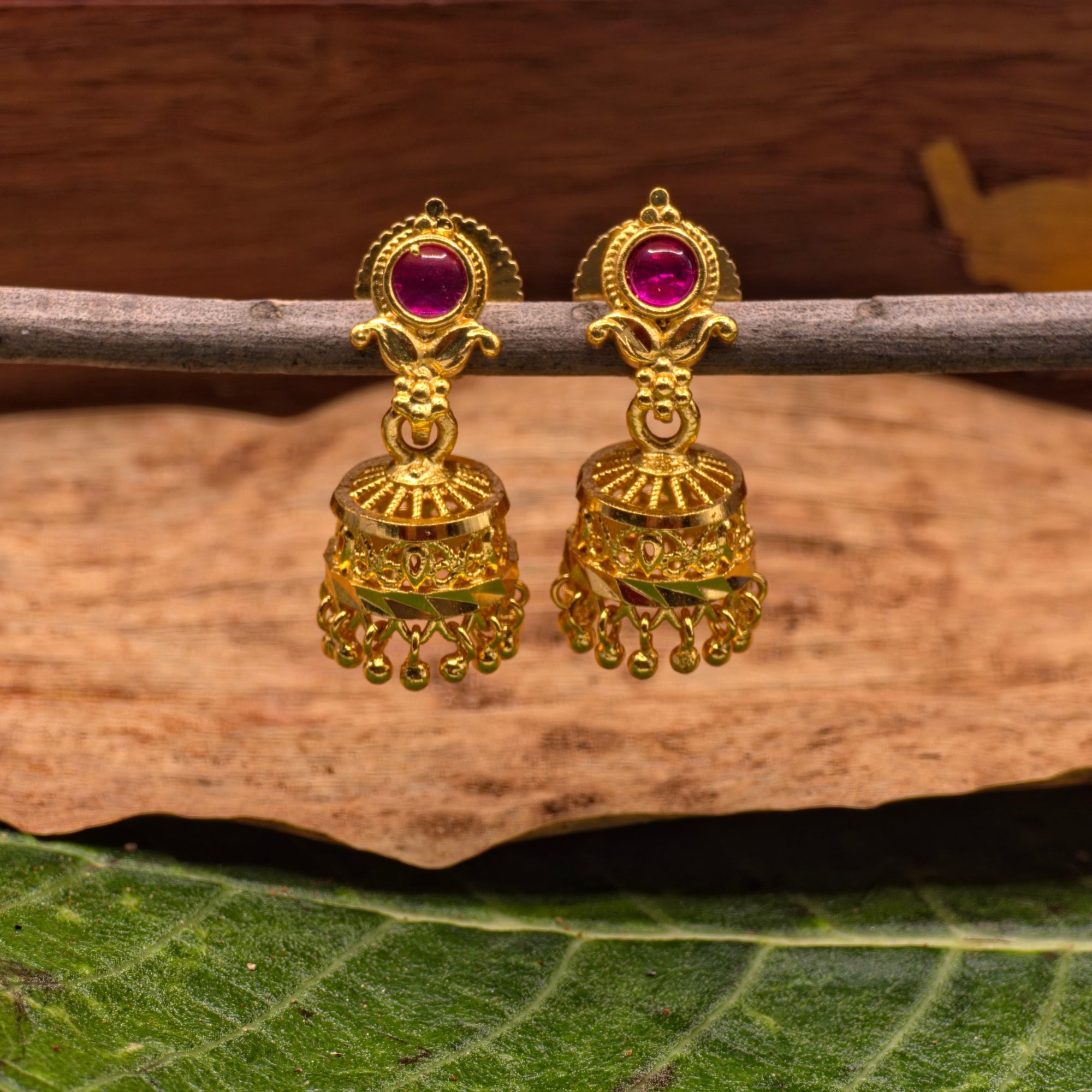Baby Royal Ruby Jhumka Earrings for kids/girls