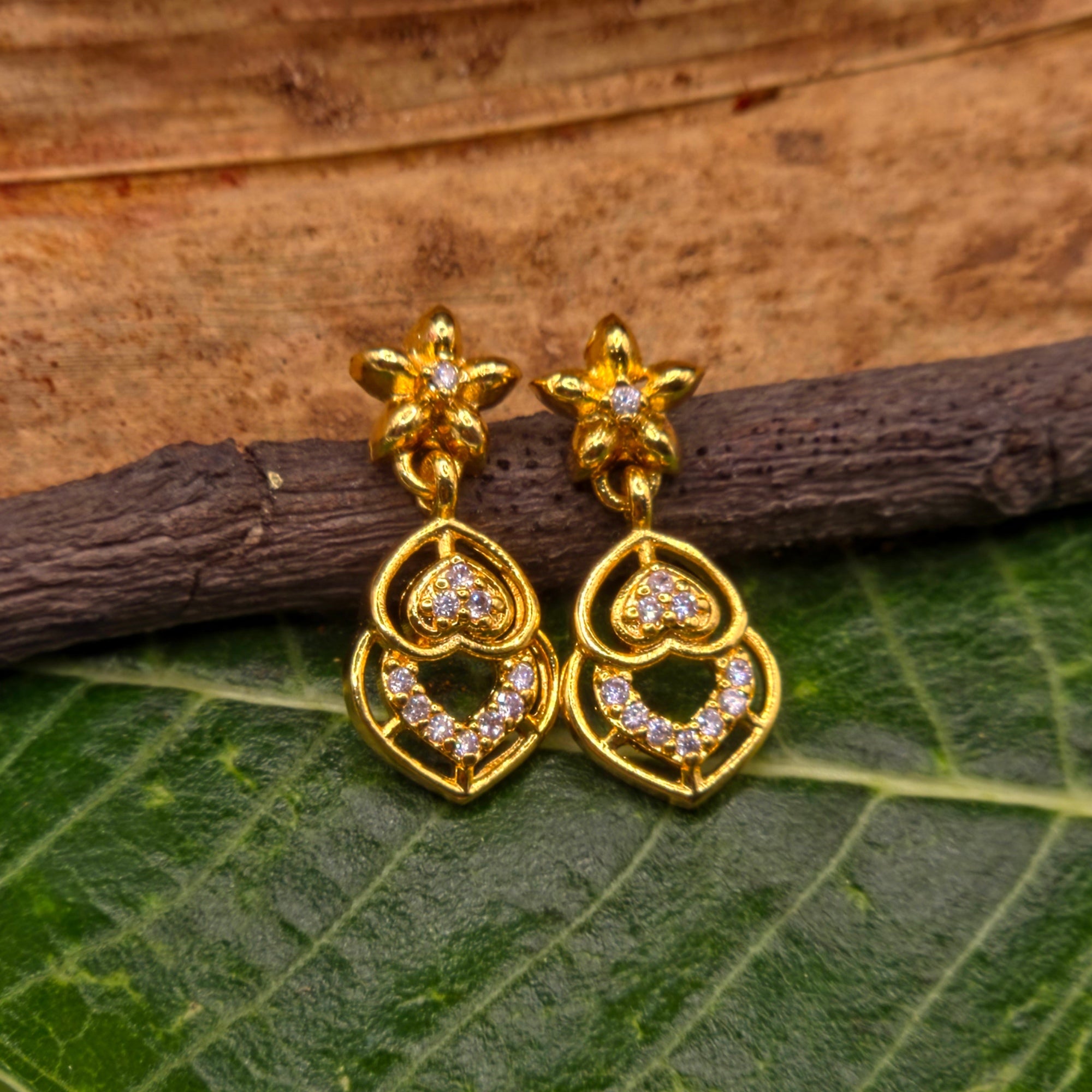 Crystal Heart Floral Drop Earrings
