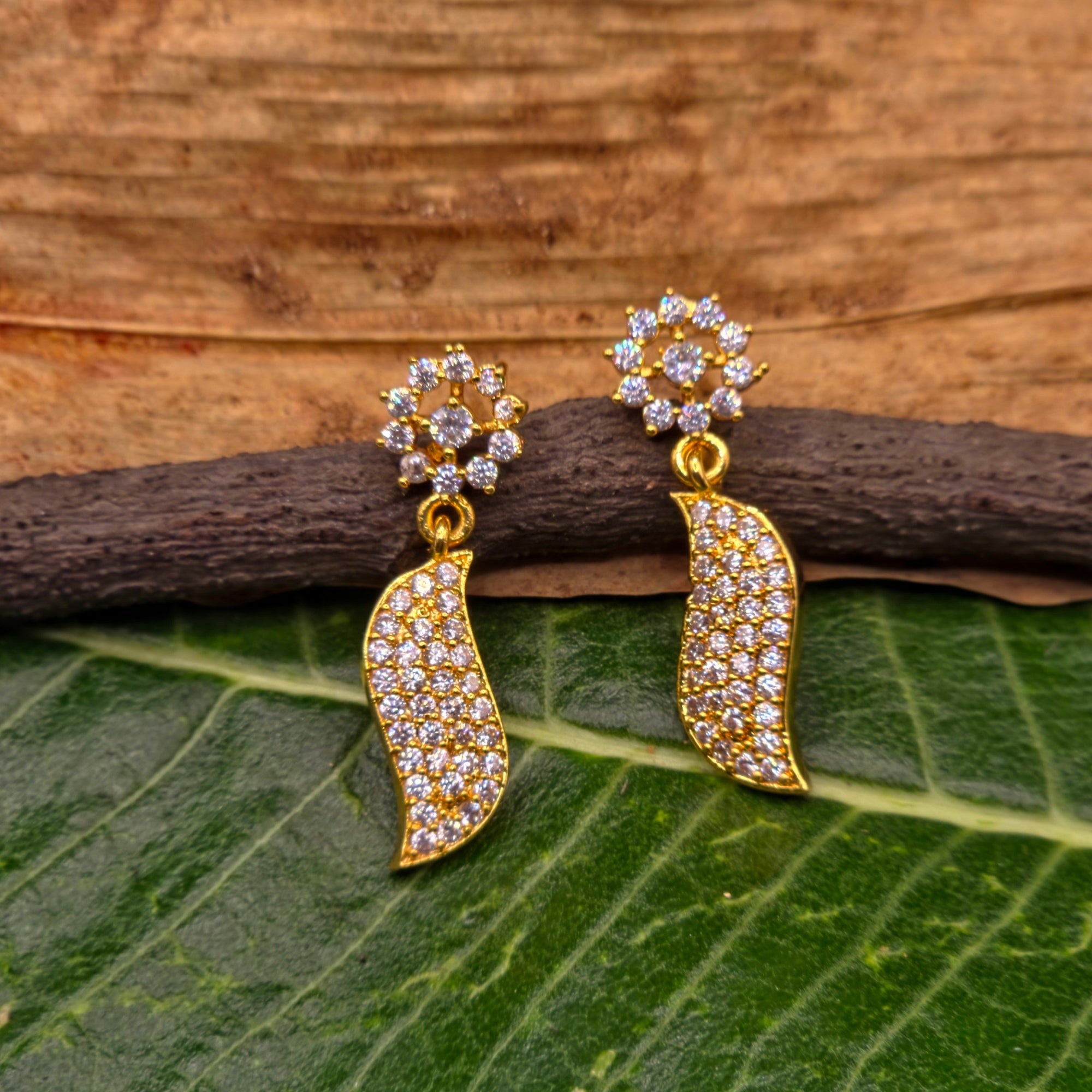 Crystal Leaf Drop AD Earrings