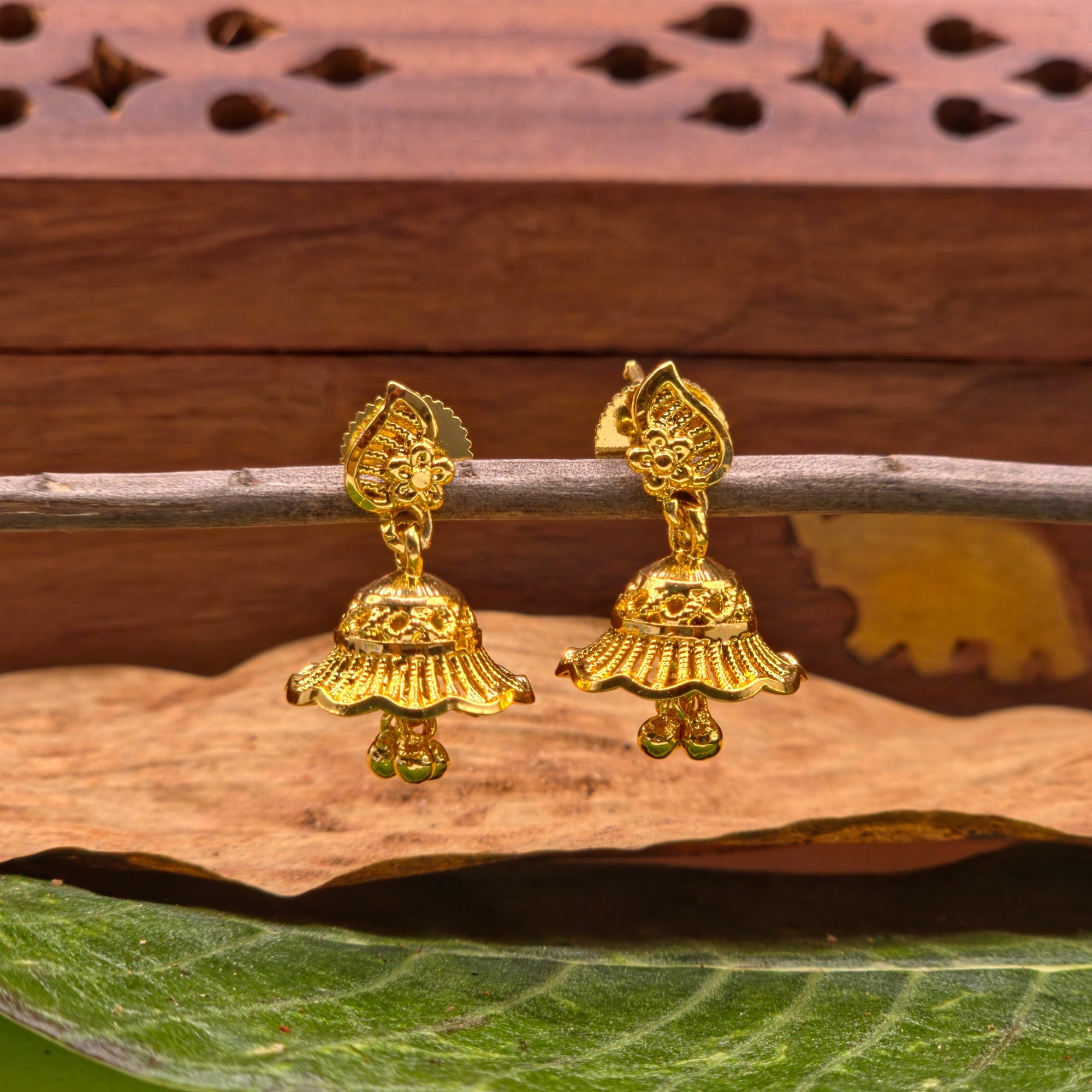 Golden Umbrella Jhumka Earrings ( Small )