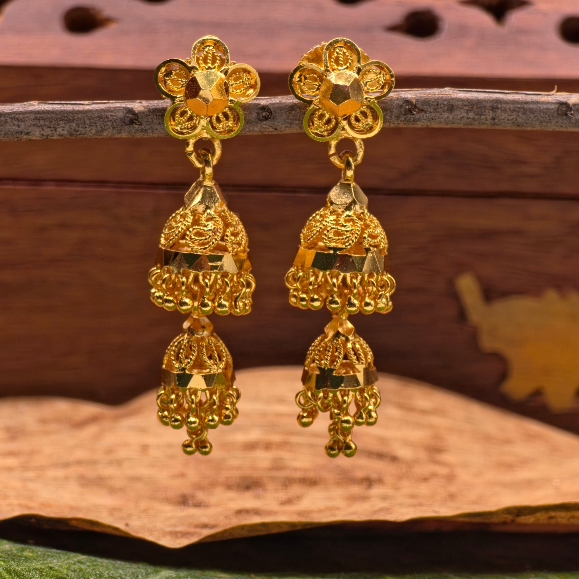 Double Tier Microgold Plated Jhumka