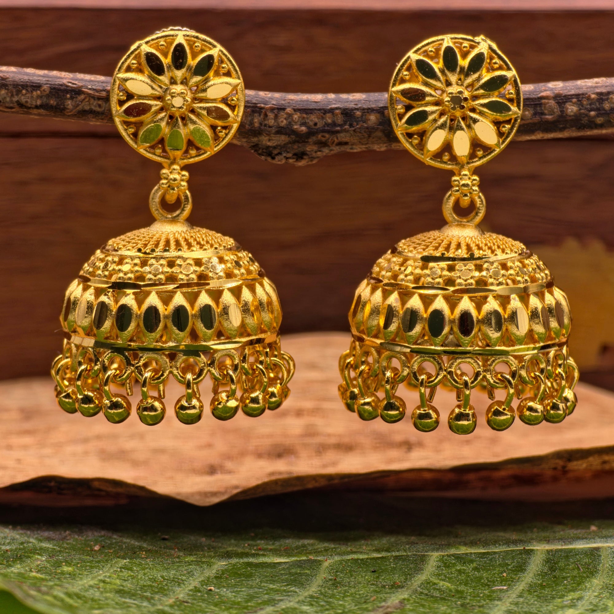 Grand Lotus Micro Gold Plated Jhumka ( Medium )