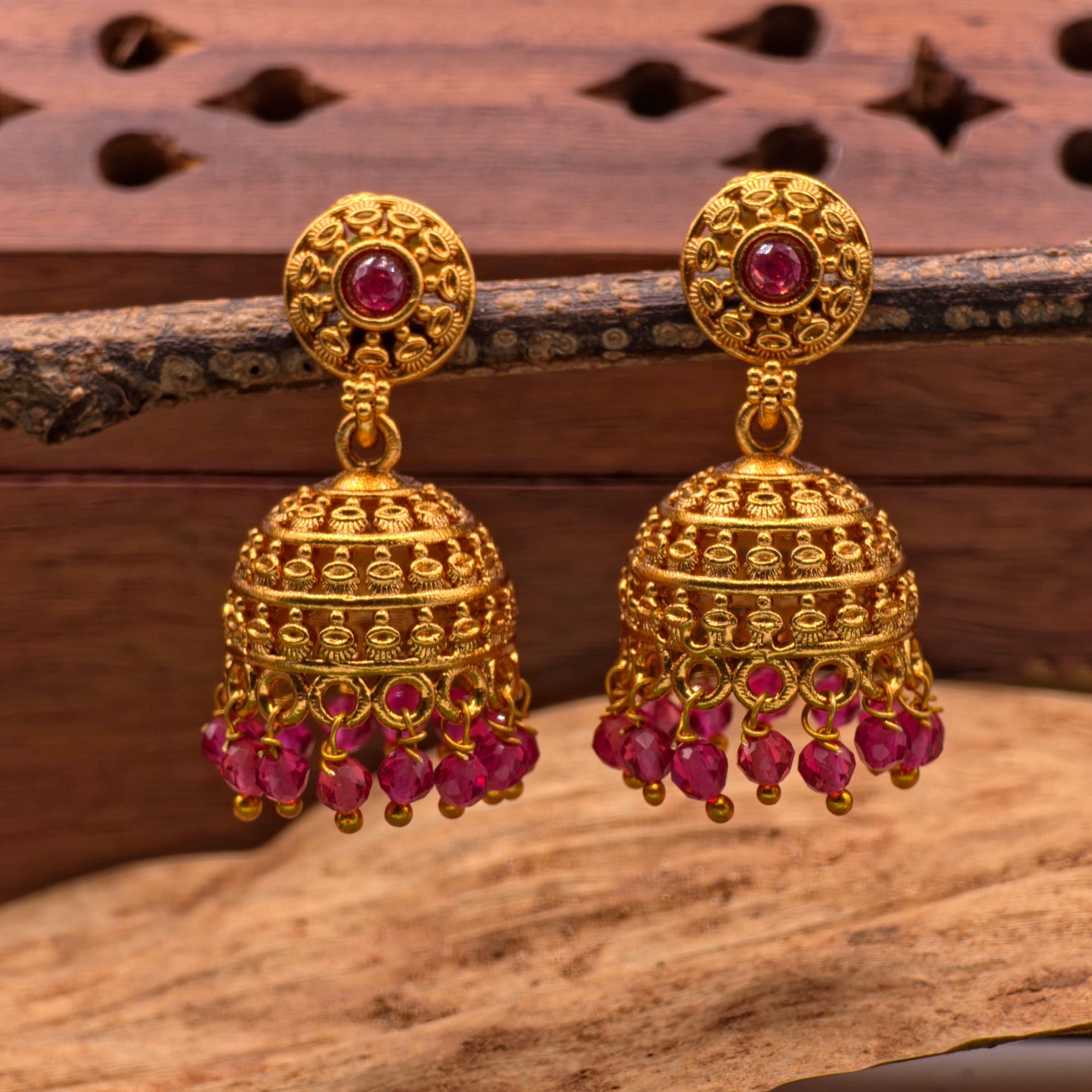 Antique Ruby Dome Jhumka Earrings (Small)
