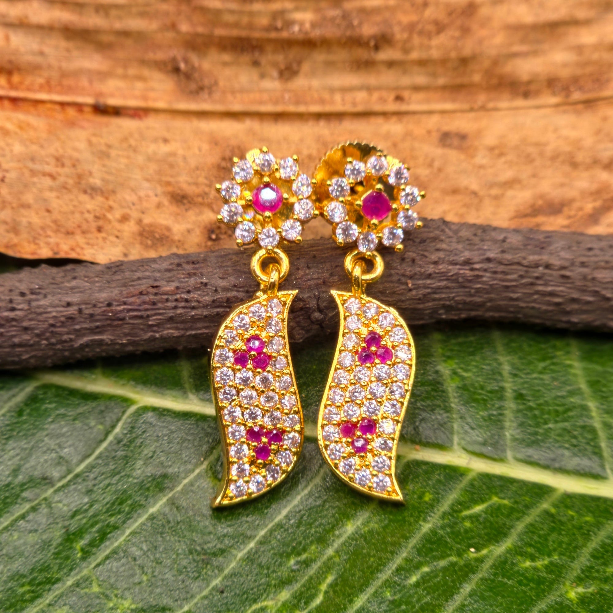 Ruby Leaf Drop AD Earrings