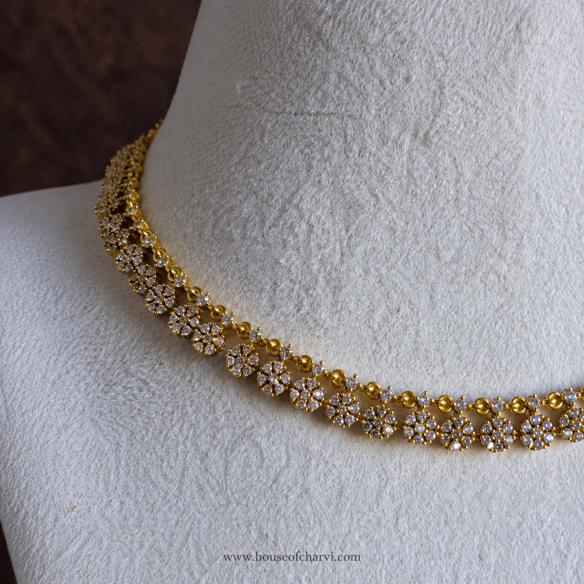 Floral CZ Pearl Drop Choker Set