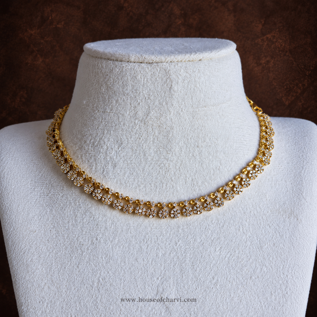 Floral CZ Pearl Drop Choker Set