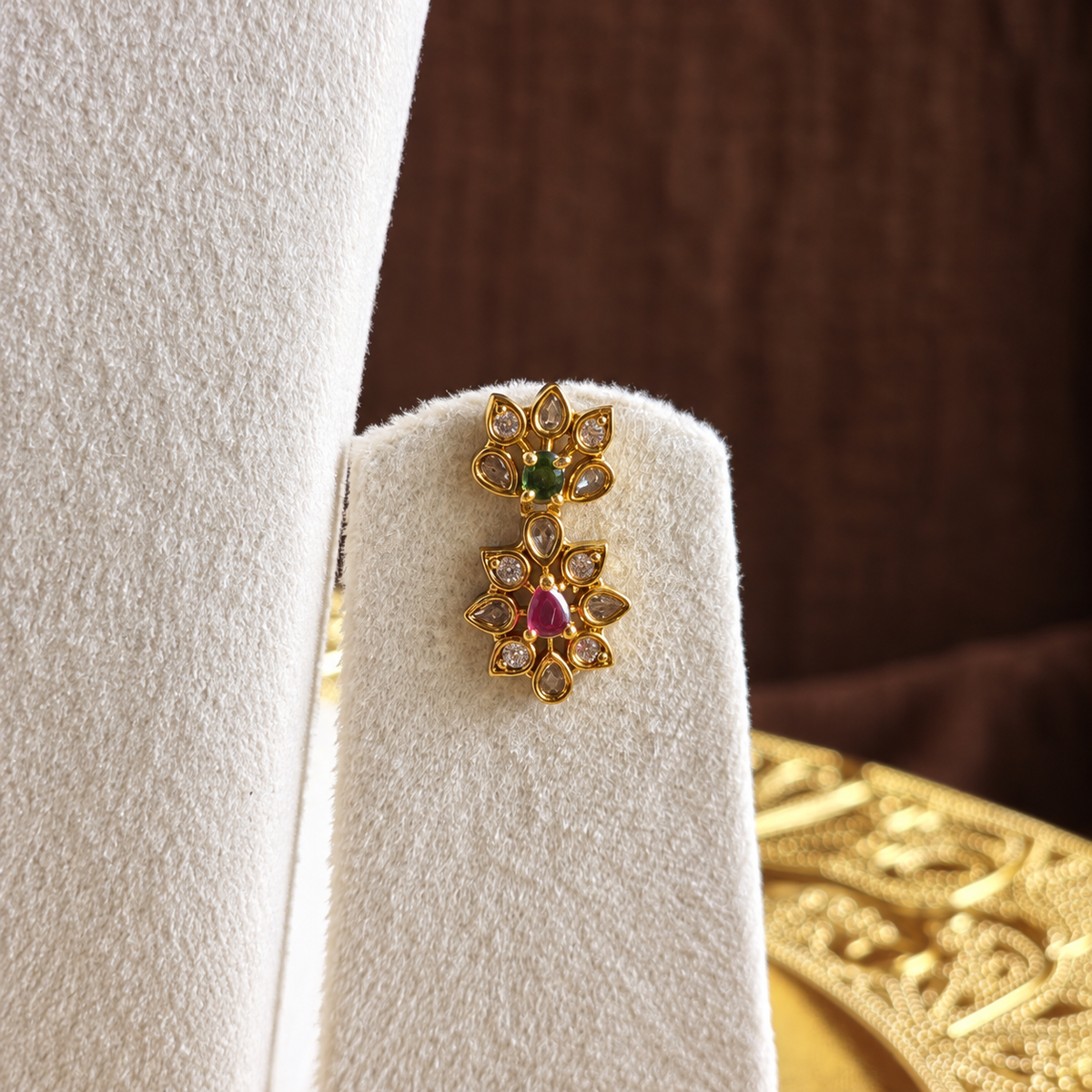 Ruby Green Kundan Pendant Necklace
