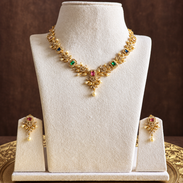 Multicolour Stone Floral CZ Necklace Set