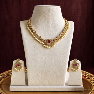 Ruby CZ Pearl Necklace Set