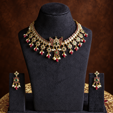 Ruby Green Floral Choker Necklace Set