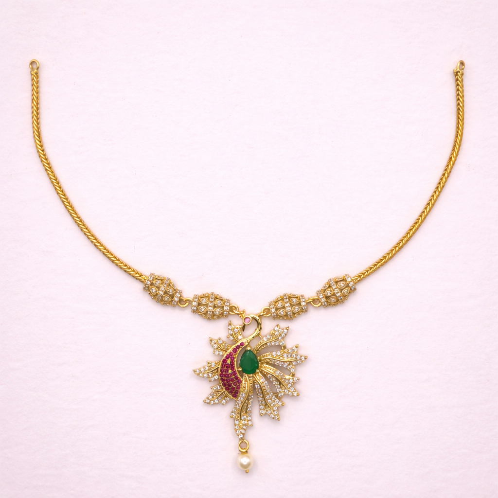 Peacock CZ Ruby Emerald Necklace Set