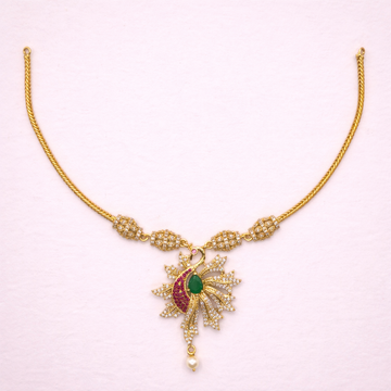 Peacock CZ Ruby Emerald Necklace Set